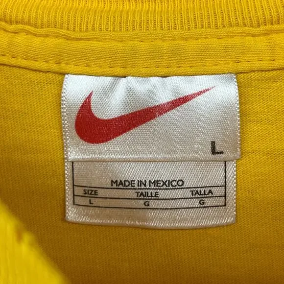 NIKE Shirt Mens L 90s Center Swoosh Spellout Short Sleeve Cotton Yellow VTG - Picture 4 of 13